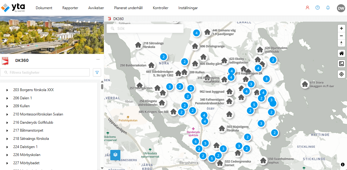 YTA Karta dashboard view