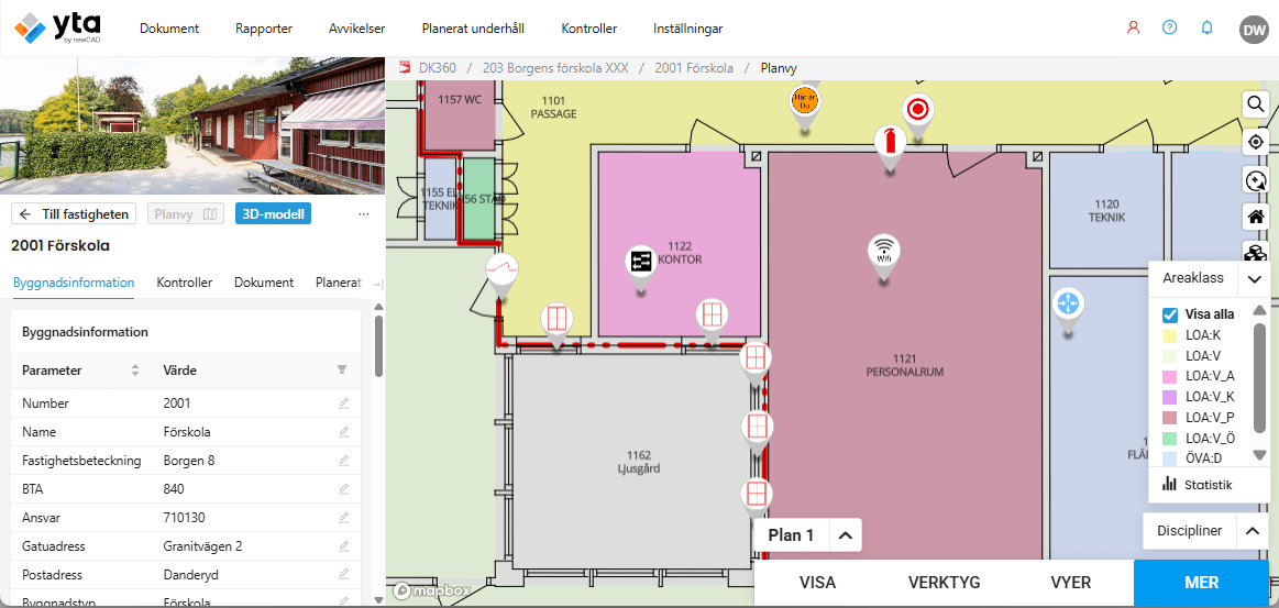YTA Byggnad dashboard view
